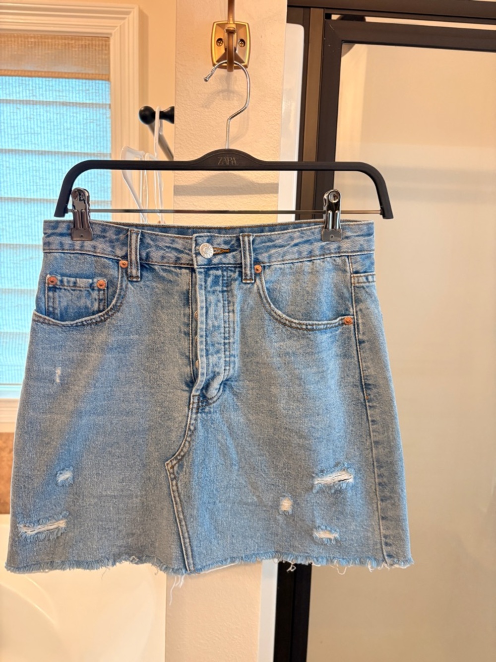 Light Blue Distressed Denim Mini Skirt